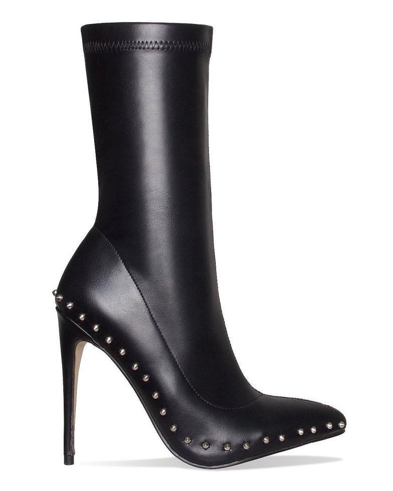 Janice Black Studded Pointed Toe Ankle Boots