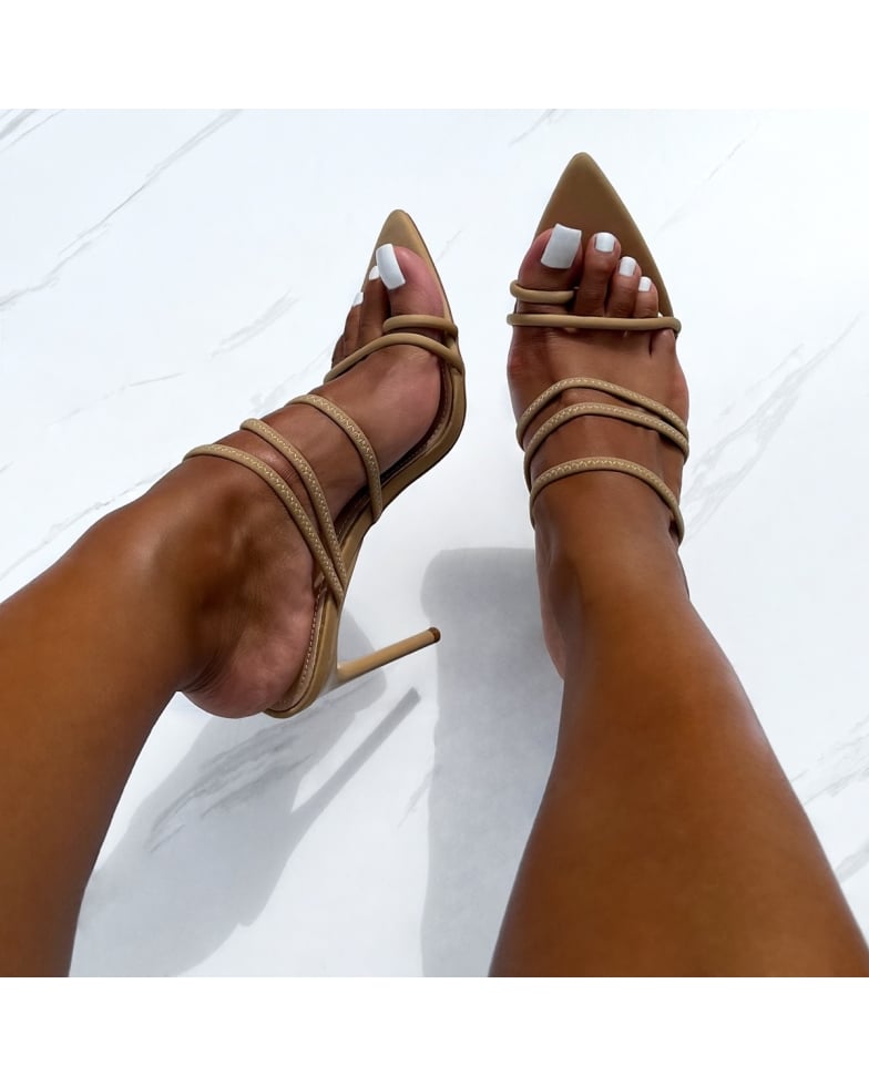 Joella Nude Lycra Toe Loop Strappy Stiletto Mules | SIMMI London