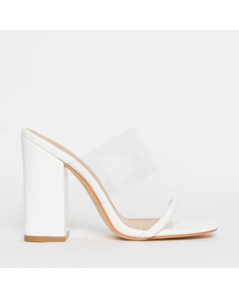 Carissa White Patent Clear Block Mules