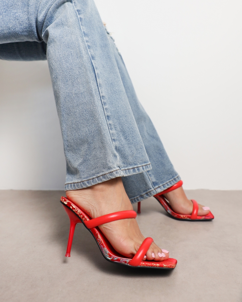 Kaeli red printed heeled sandals | SIMMI London