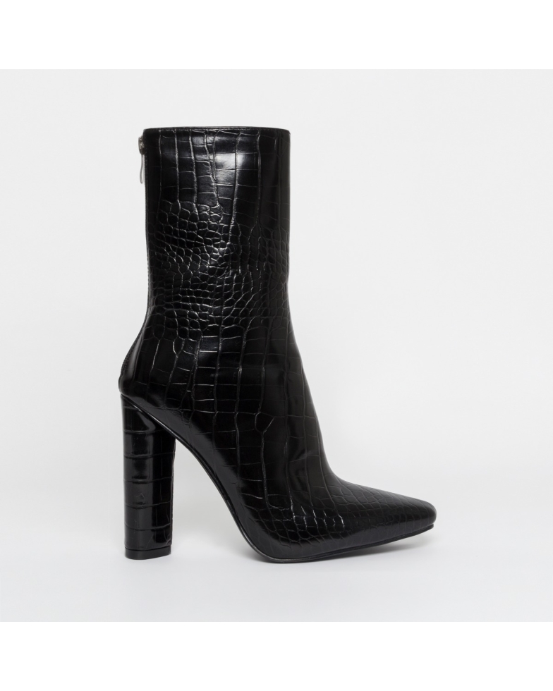 SIMMI SHOES / KATY BLACK CROC BLOCK HEEL ANKLE BOOTS