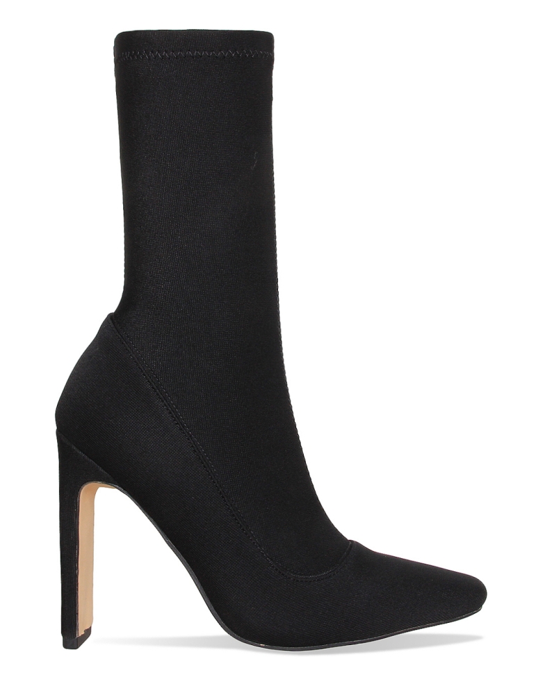 Kaylee Black Rib Slim Block Heel Ankle Boots