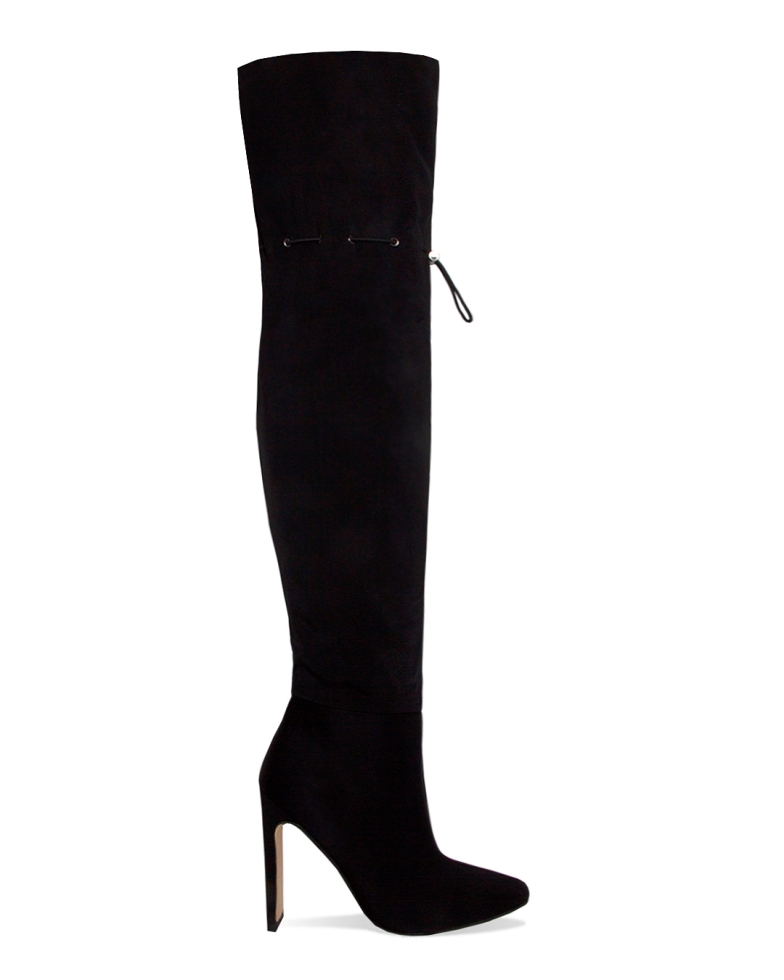 SIMMI SHOES / KALANI BLACK LYCRA TOGGLE THIGH HIGH BOOTS