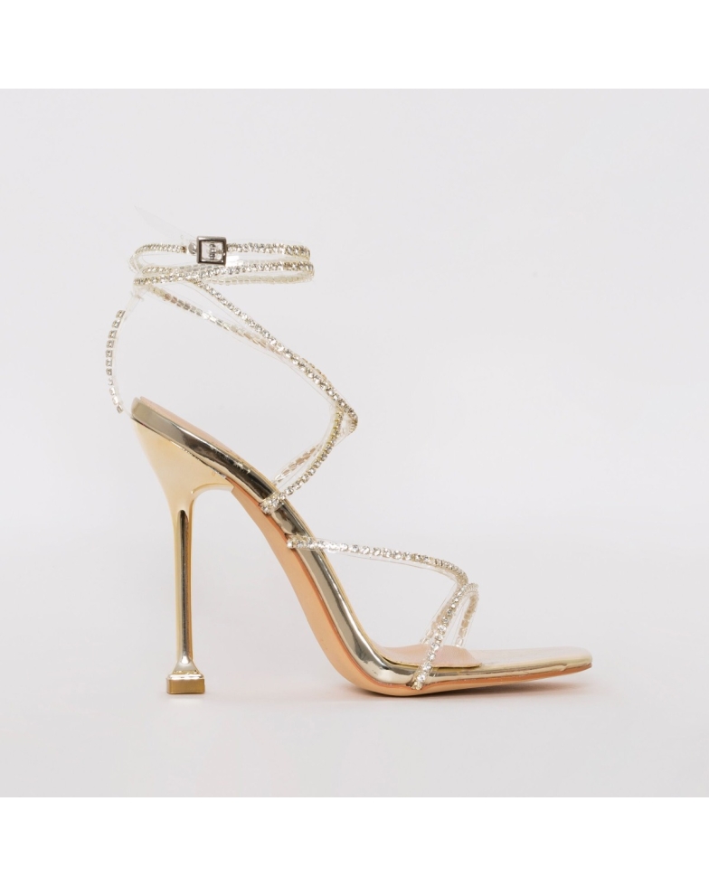 SIMMI SHOES / CHANTEL GOLD CLEAR DIAMANTE STRAPPY HEELS