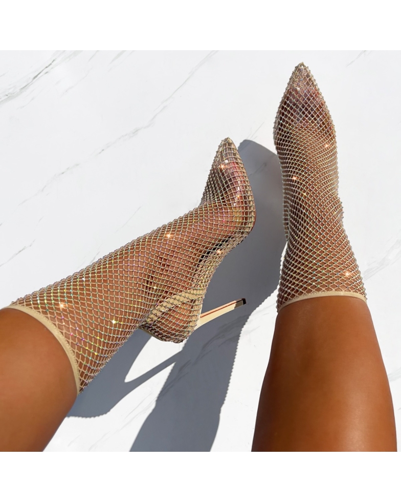 Krystal Nude Diamante Fishnet Heels