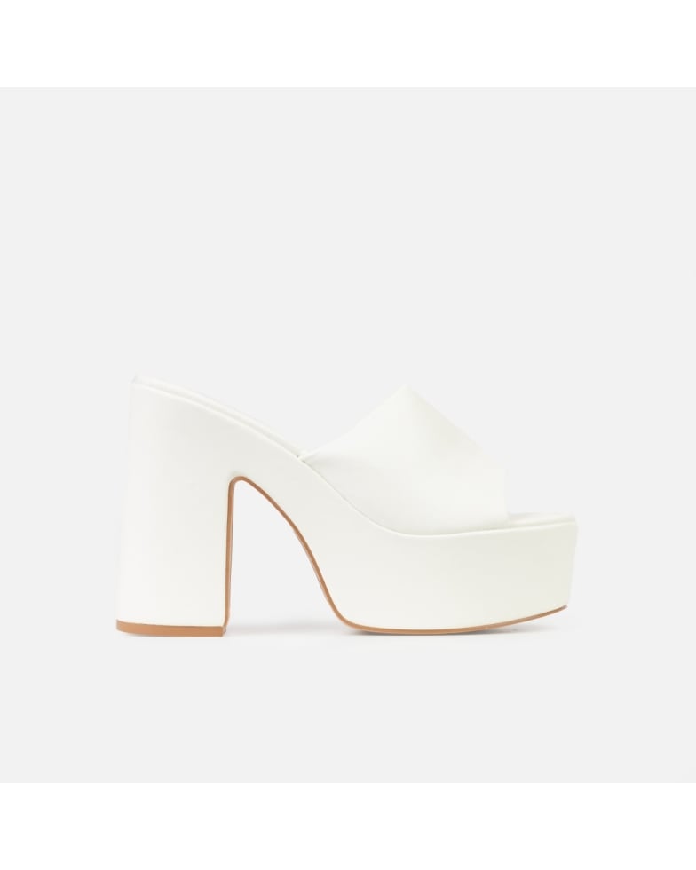 Foxie White Platform Block Heel Mules | SIMMI London