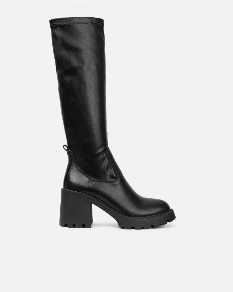 Bryce Black Stretch Knee High Chunky Boots