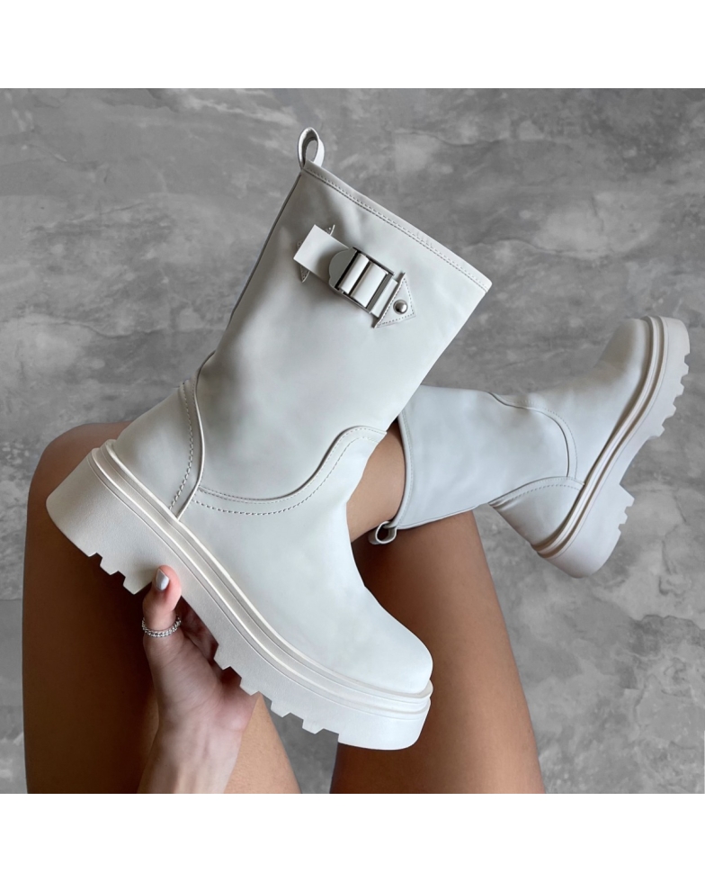 Grant Cream Chunky Buckle Ankle Boots | SIMMI London