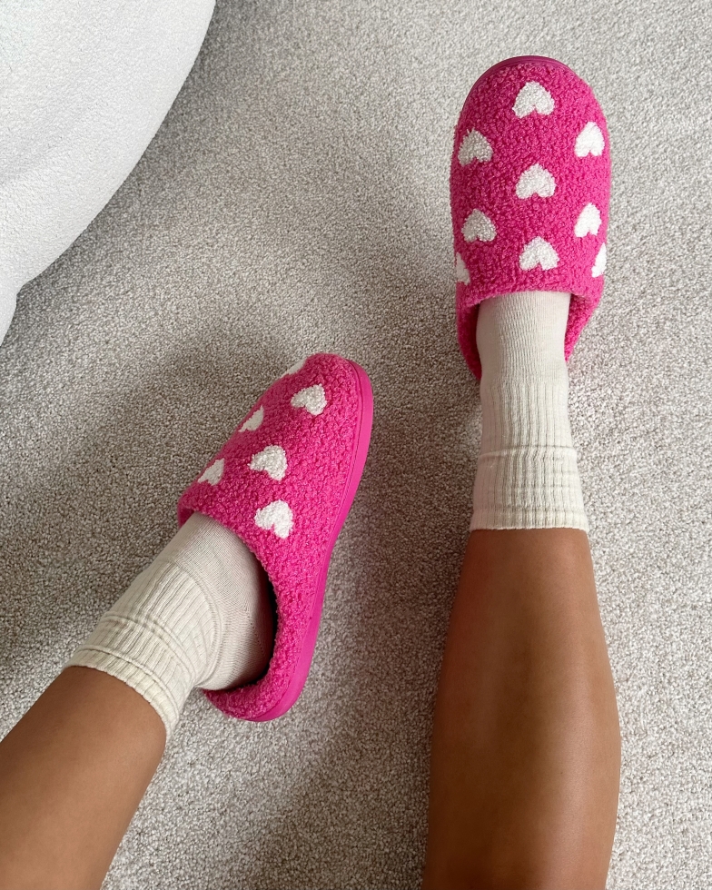 Loved Pink Heart Print Slippers