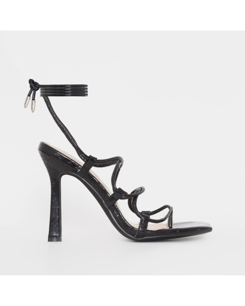 SIMMI SHOES / Lumi Black Faux Croc Print Lace Up Heels