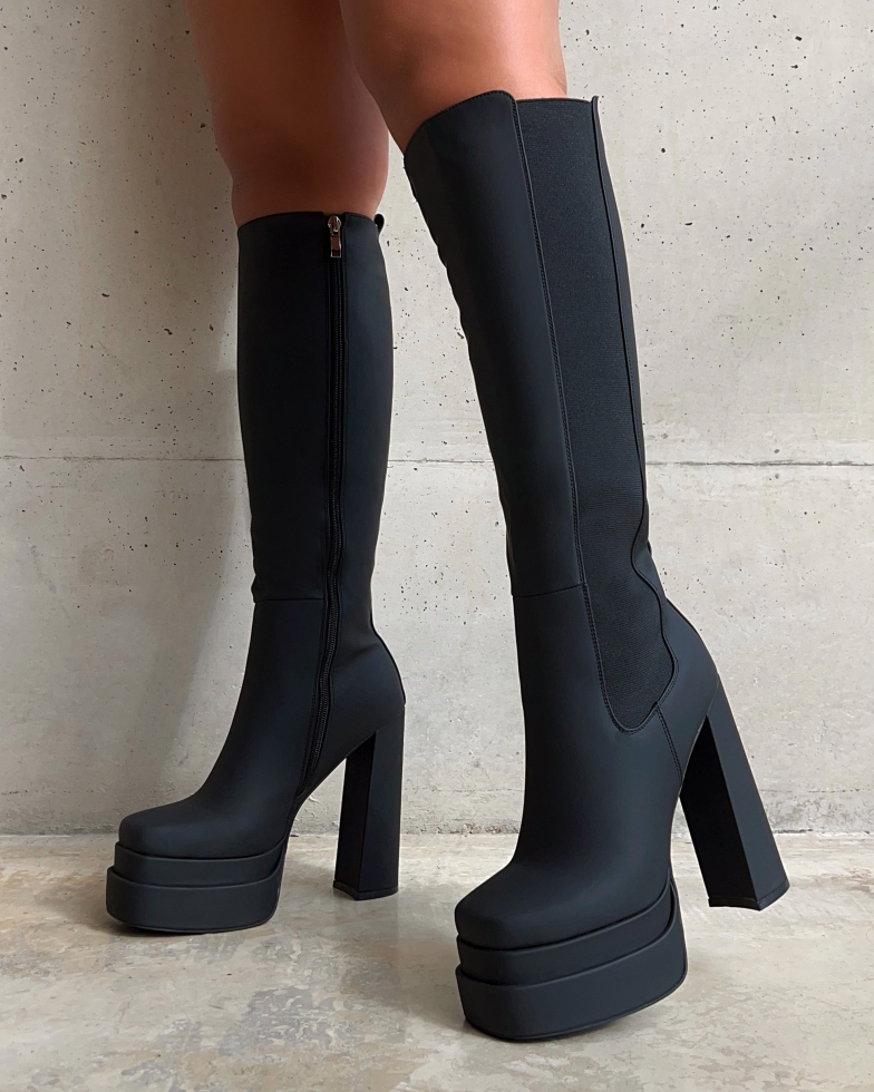 Tasha Ghouri Marcus Black Double Platform Knee High Boots