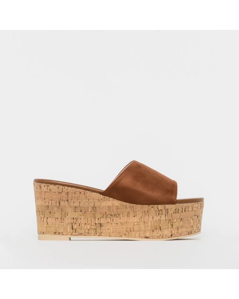 Macie Tan Suede Cork Flatform Mules