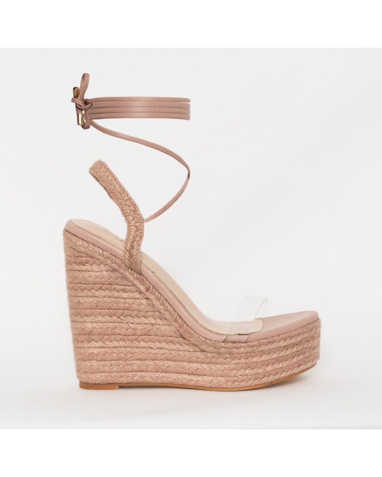 Malina Pink Espadrille Lace Up Wedges