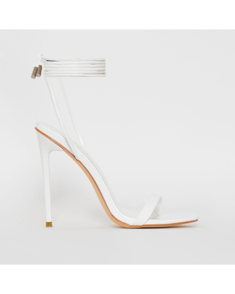 SIMMI SHOES / WHITNEY WHITE PATENT TIE UP STILETTO HEELS
