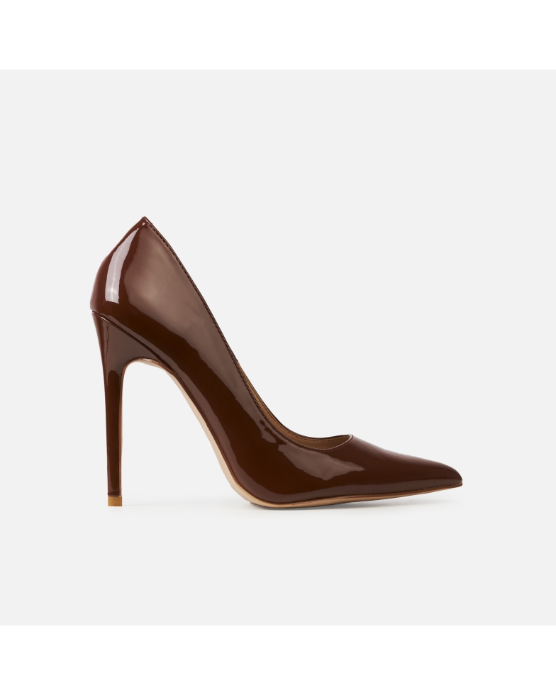 Nila Chocolate Patent Stiletto Court Shoes | SIMMI London