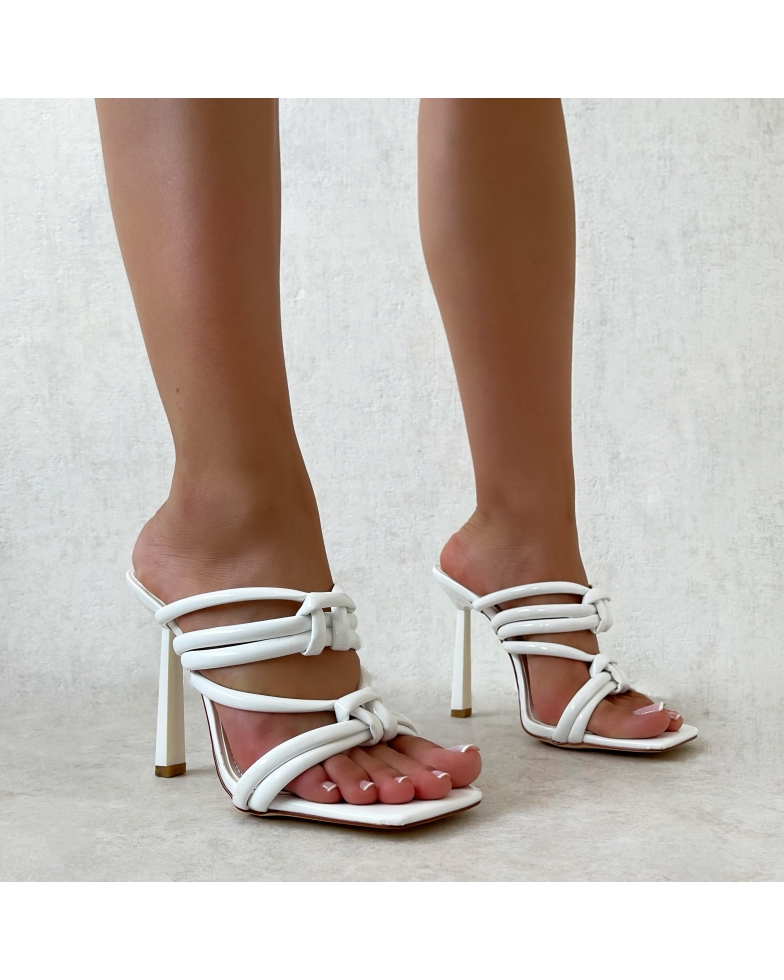 SIMMI Shoes / Ocean White Patent Knot Padded Strap Square Toe Mules