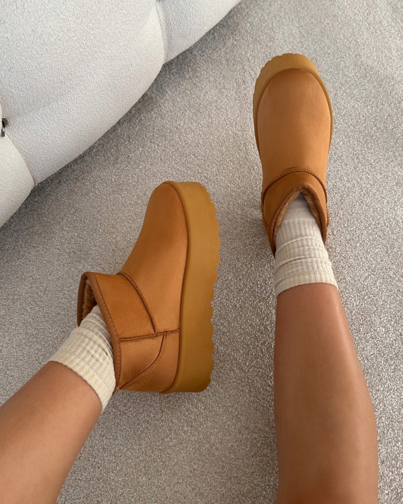 Olly Tan Faux Suede Platform Boots