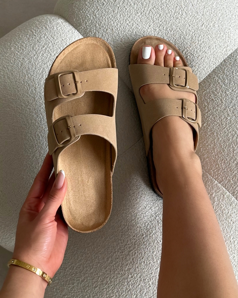 Olsen Taupe Double Strap Flat Sandals