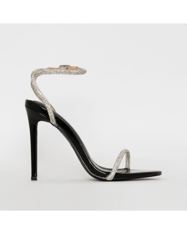 SIMMI SHOES / IEVA BLACK PATENT DIAMANTE STILETTO HEELS