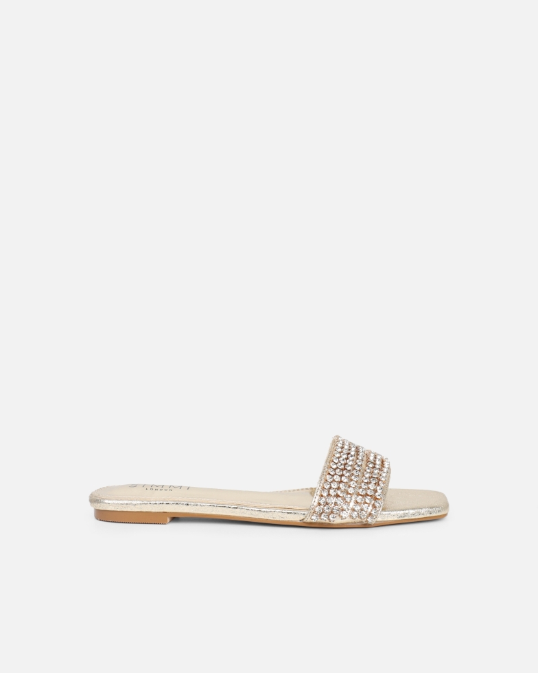 Pearla Cracked Gold Diamante Flats | SIMMI London