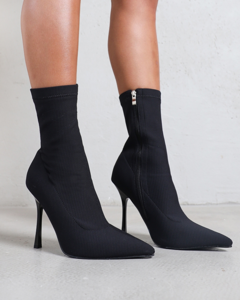 Huntley Black Ribbed Stretch Heeled Boots | SIMMI London | SIMMI London