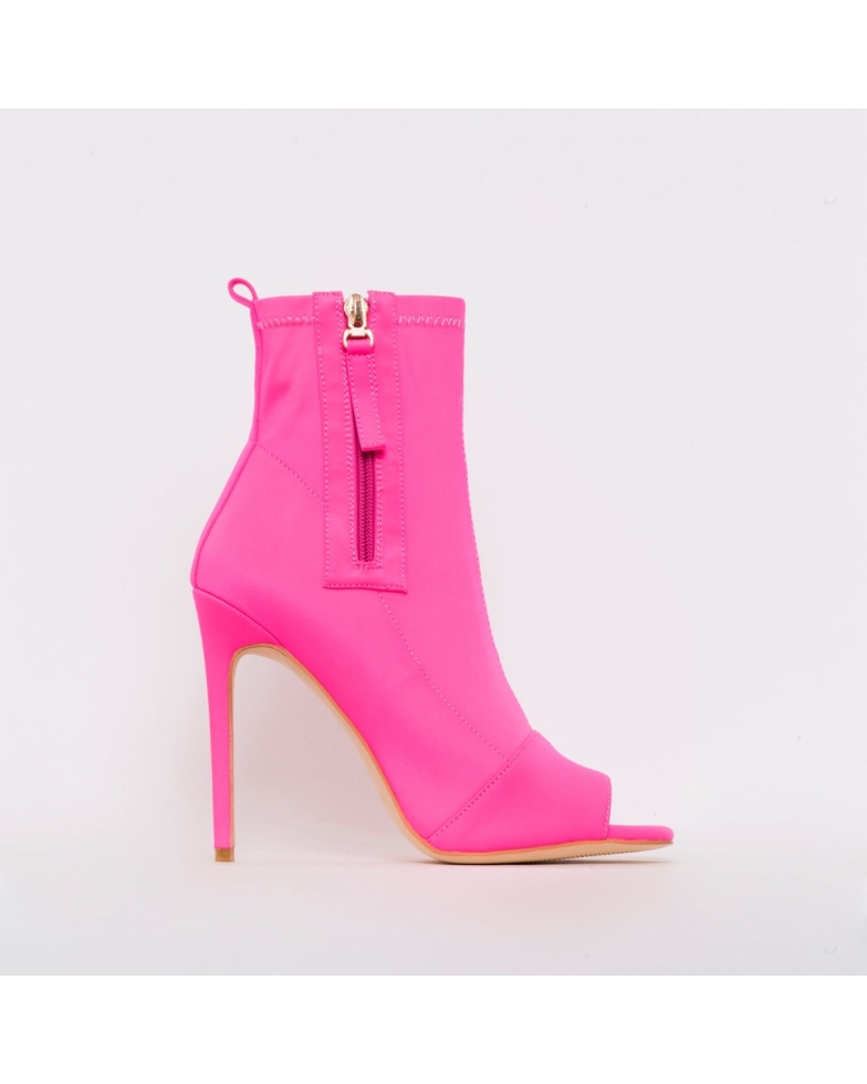 Avril Hot Pink Lycra Peep Toe Ankle Boots