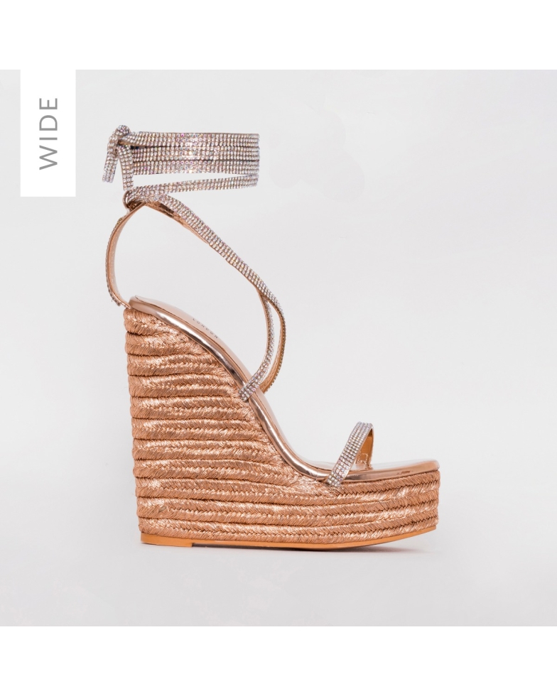 SIMMI SHOES / CIARA WIDE FIT ROSE GOLD ESPADRILLE WEDGES