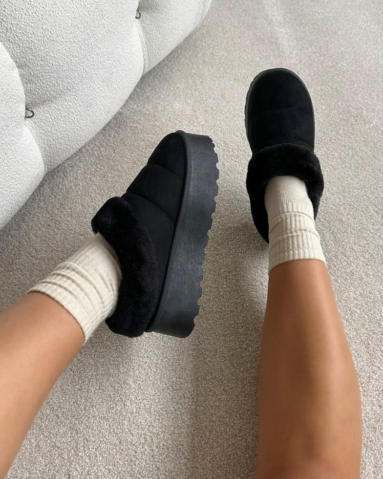 Reggie Black Cosy Flatform Slides