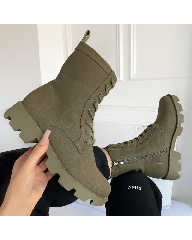 SIMMI Shoes / Rochella Army Green Lace Up Ankle Boots