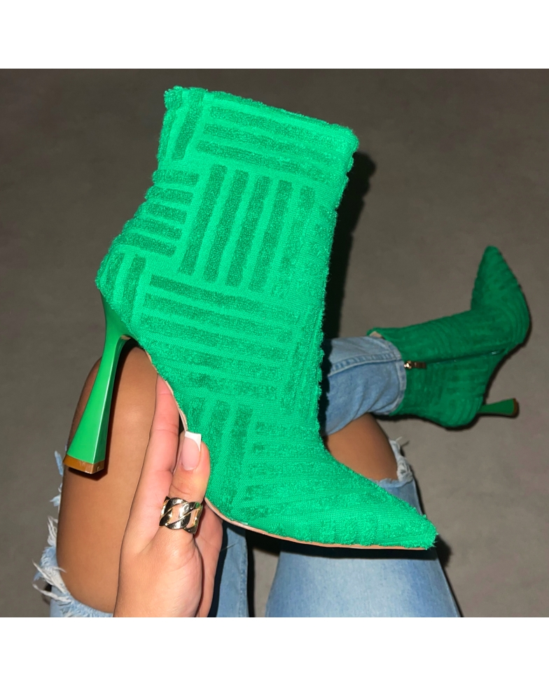 Roman Green Towelling Point Toe High Ankle Boots | SIMMI London