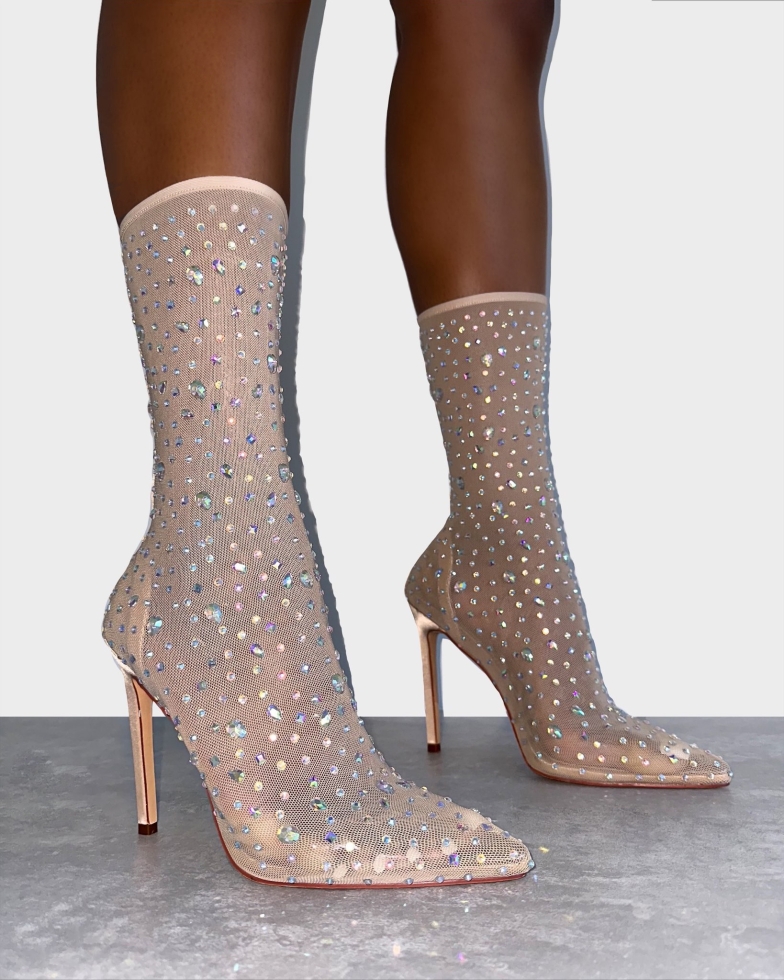 Sparki Nude Mesh Diamante Stiletto Heels