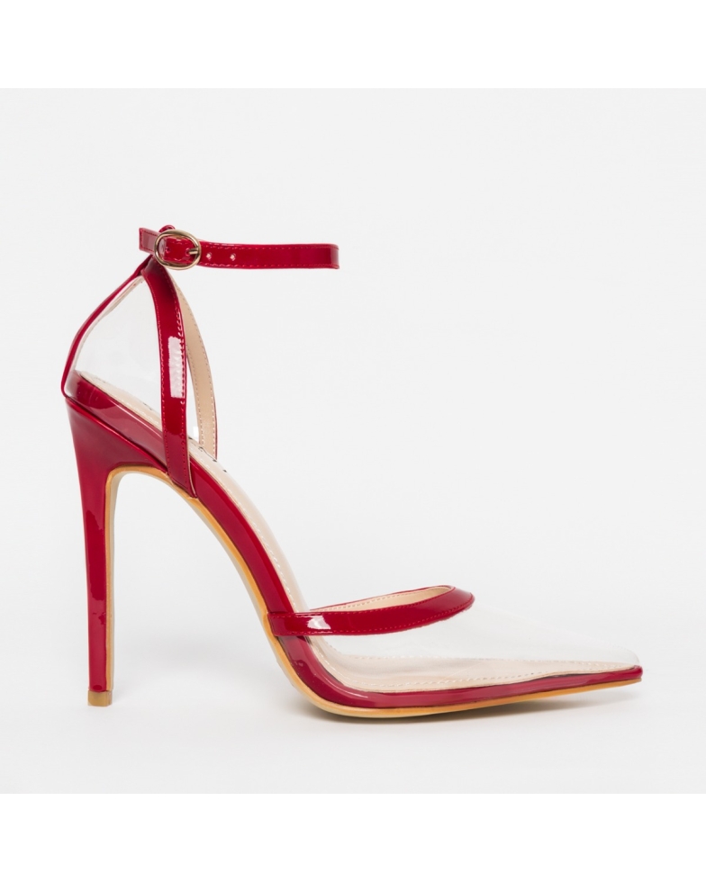 Eva Clear Red Patent Stiletto Court Heels