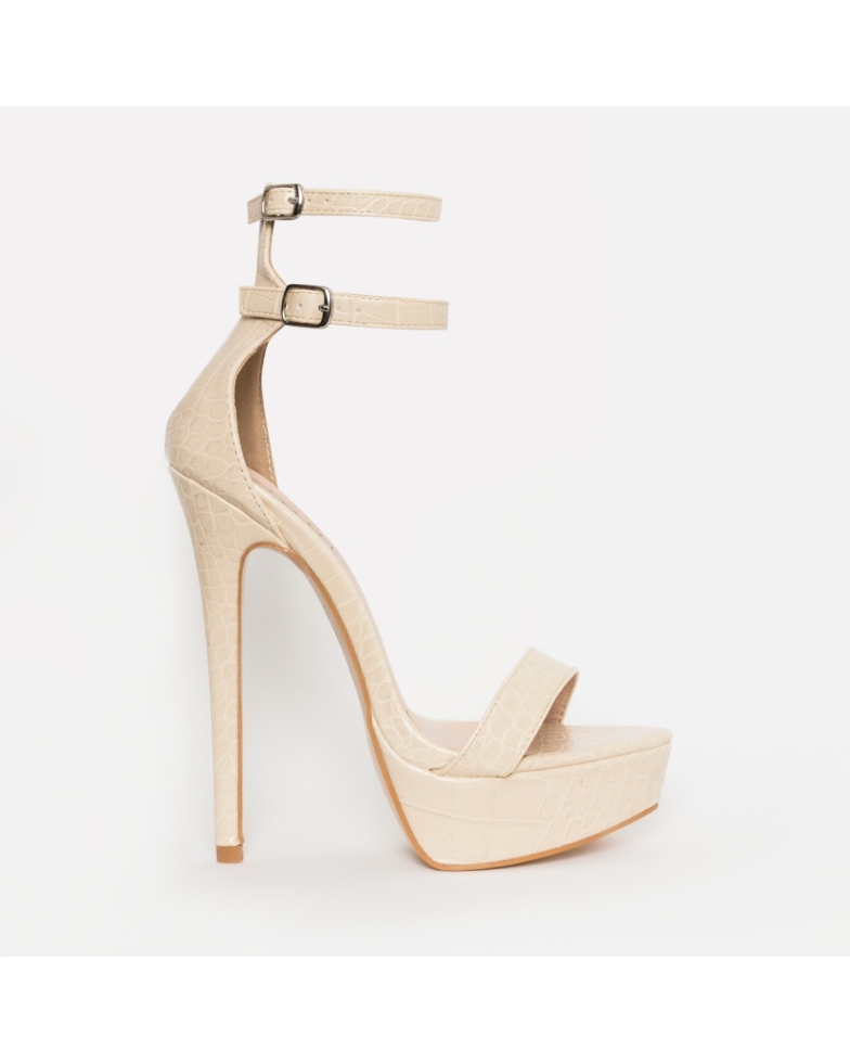 Saskia Nude Croc Platform Heels