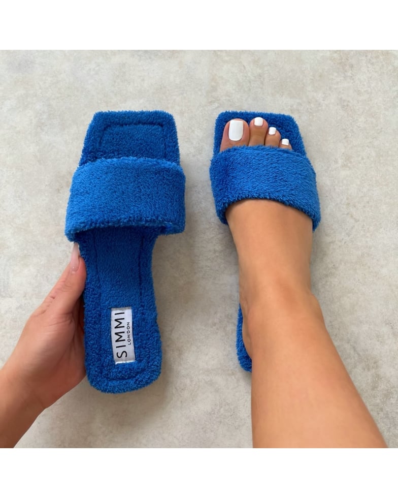 Shanna Cobalt Blue Towel Strap Flat Sandals | SIMMI London