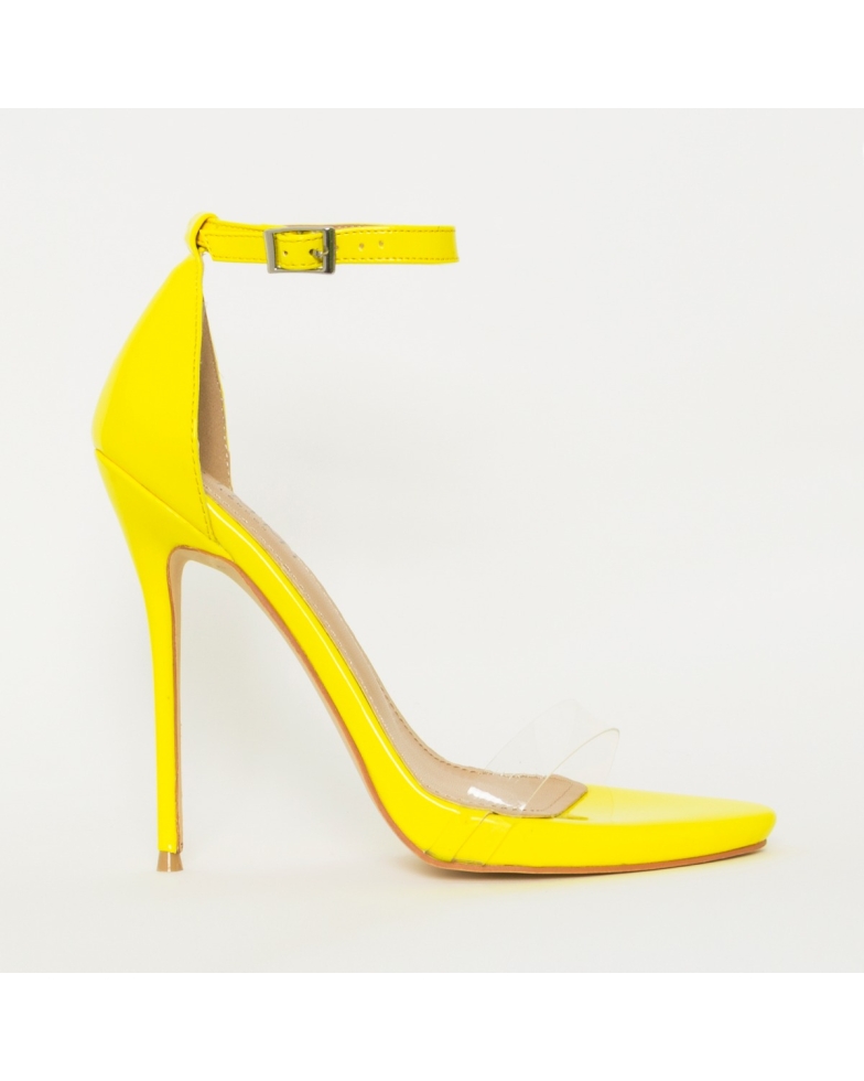 Elsie Neon Yellow Patent Barely There Stiletto Heels