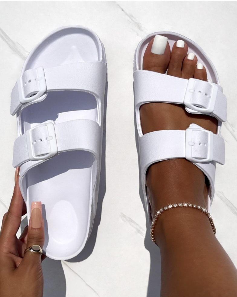 Shells White Double Strap Moulded Flat Sandals