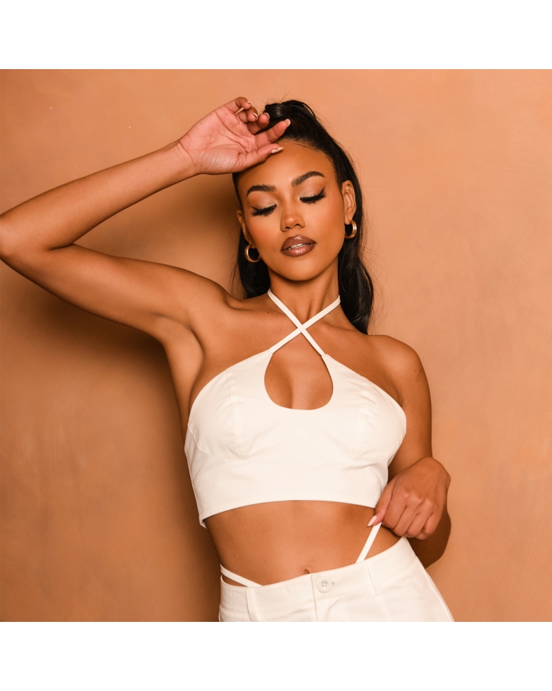 Luna White Halterneck Crop Top | SIMMI London