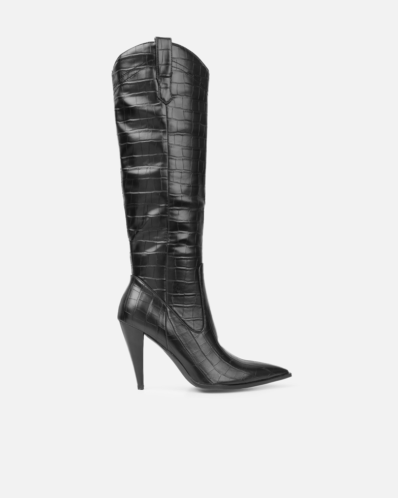 Stapleton Black Croc Effect Western Boots | SIMMI London