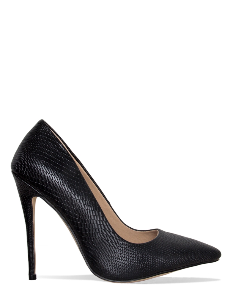 Simone Black Lizard Stiletto Court Heels