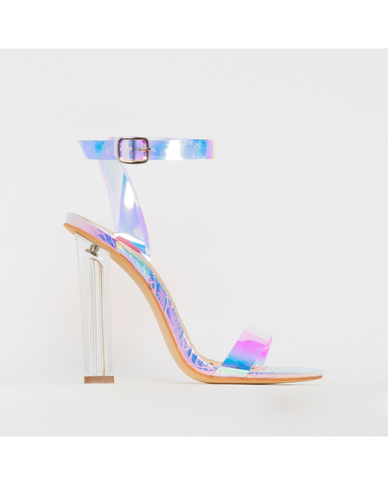 SIMMI SHOES / VERA IRIDESCENT SNAKE PRINT BLOCK HEELS