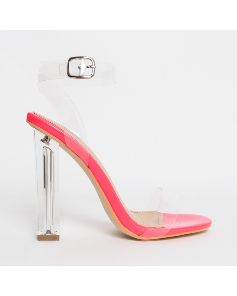 Vera Fuschia Patent Clear Block Heels