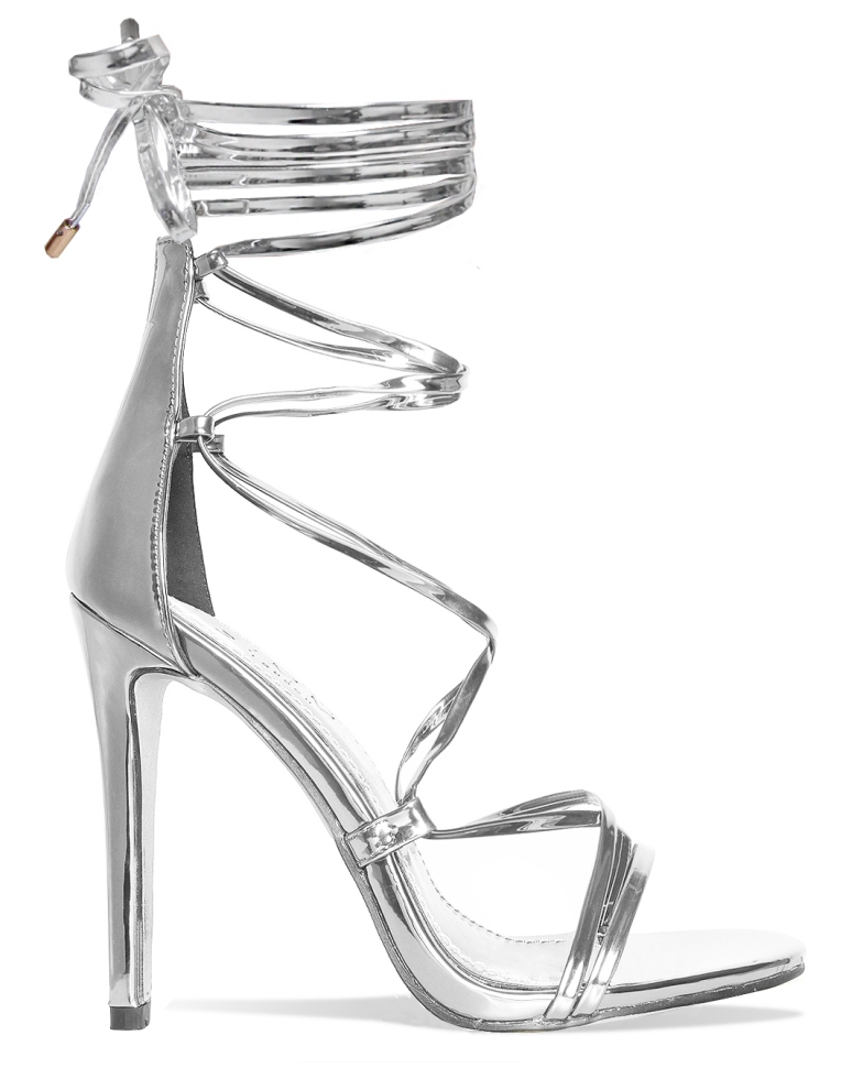 Demi Silver Lace Up Stiletto Heels