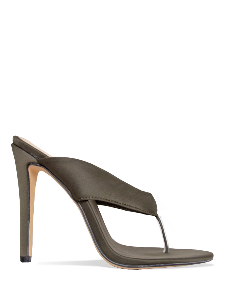 Kaya Khaki Flip Flop Stiletto Mules