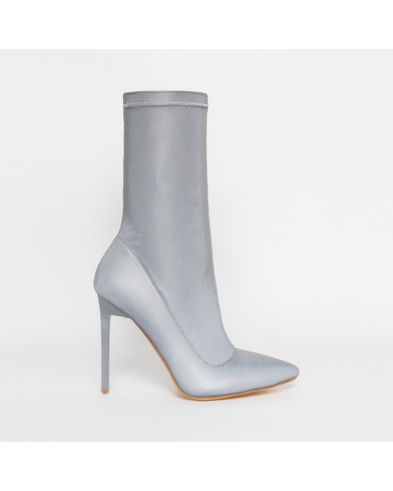 Lucinda Grey Reflective Stiletto Ankle Boots