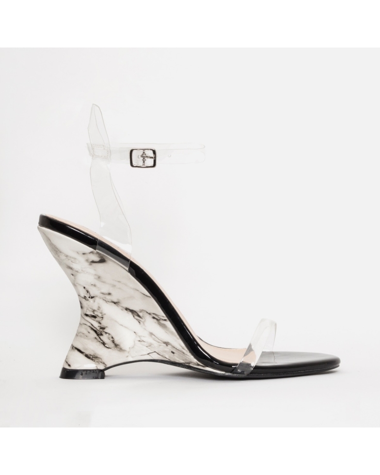 Tania Clear White Marble Wedge Heels