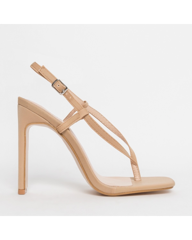 Cleo Nude Lycra Flip Flop Slim Block Heels