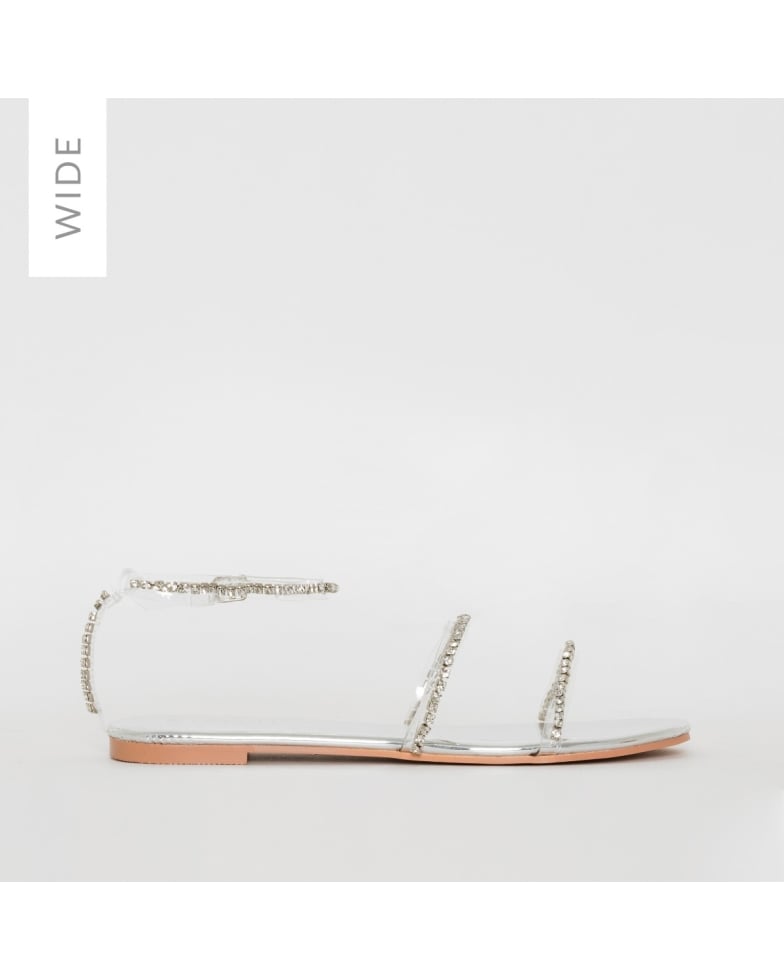 SIMMI SHOES / LOUISA WIDE FIT SILVER CLEAR DIAMANTE SANDALS