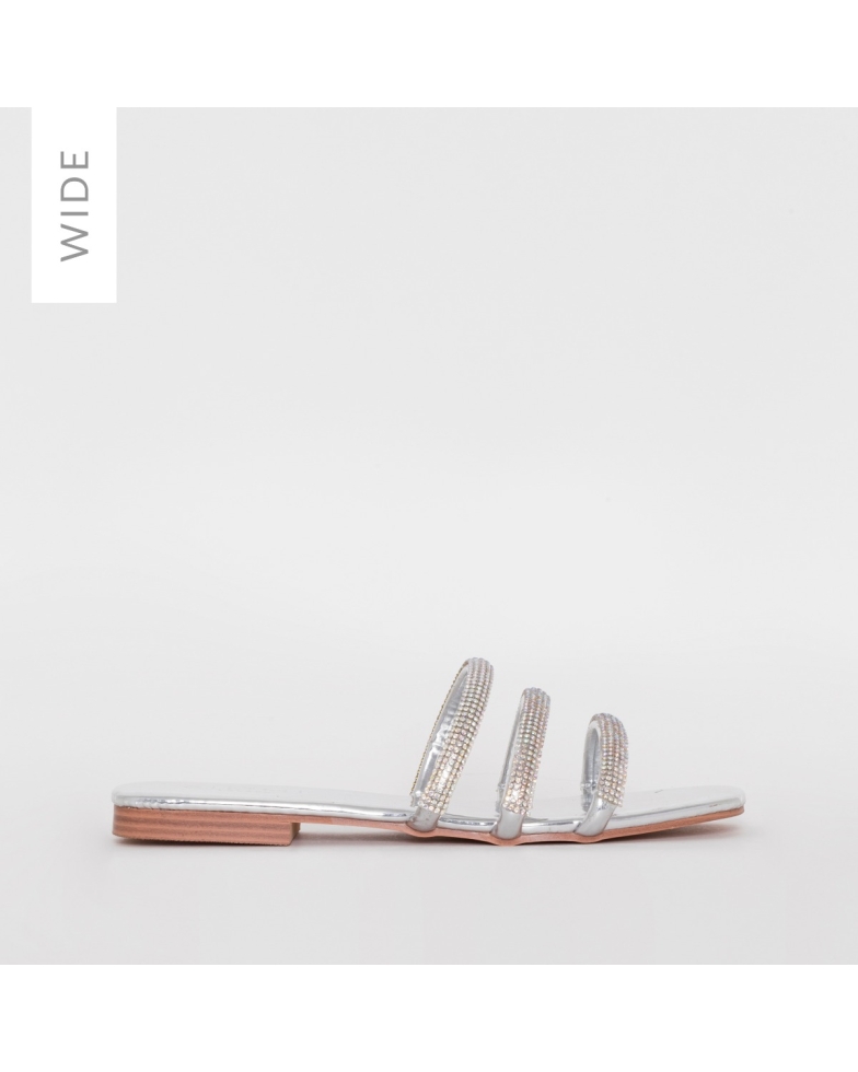 SIMMI SHOES / ROMA WIDE FIT SILVER MIRROR DIAMANTE SANDALS