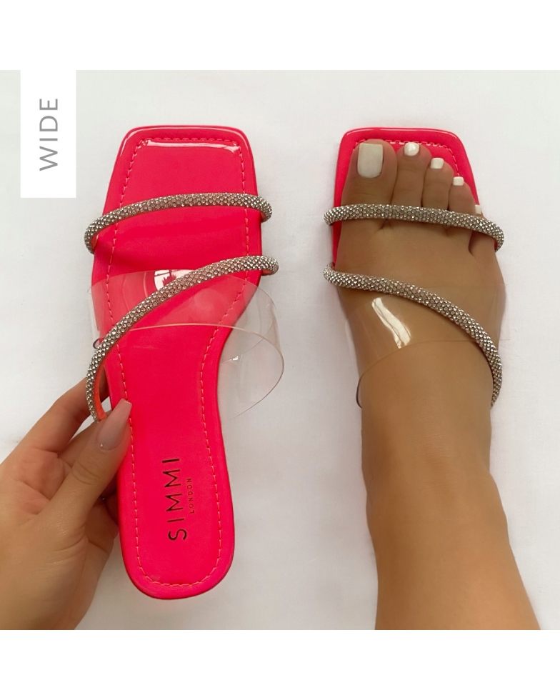 SIMMI Shoes / Madelyn Wide Fit Pink Patent Clear Diamante  Strap Sandals