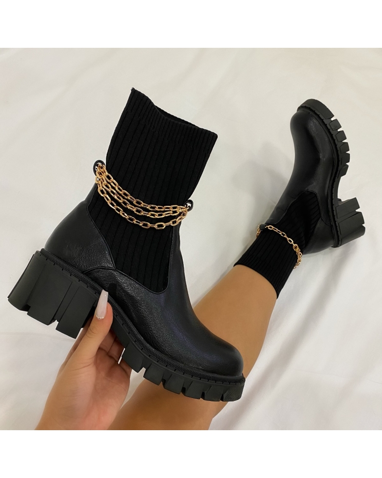 SIMMI LONDON / Zest Black Chain Knitted Chunky Chelsea Boots